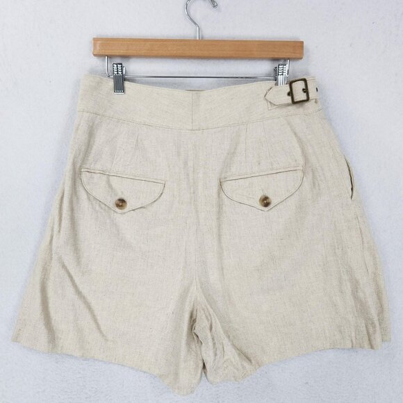Banana Republic Shorts Womens 10 Cream Herringbone Linen Blend Pleated High Rise - Picture 7 of 11